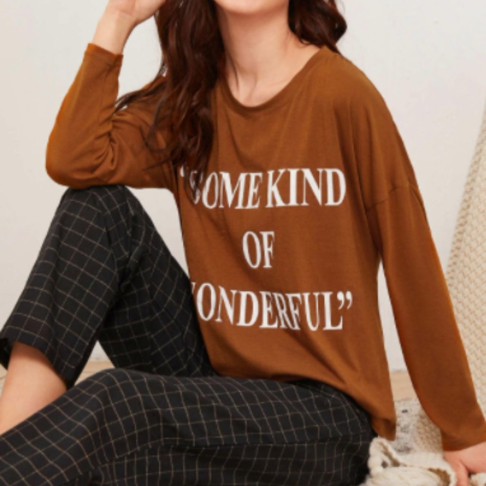 SHEIN 🛍️ Letter Sleepwear Top Long Sleeve Sz S